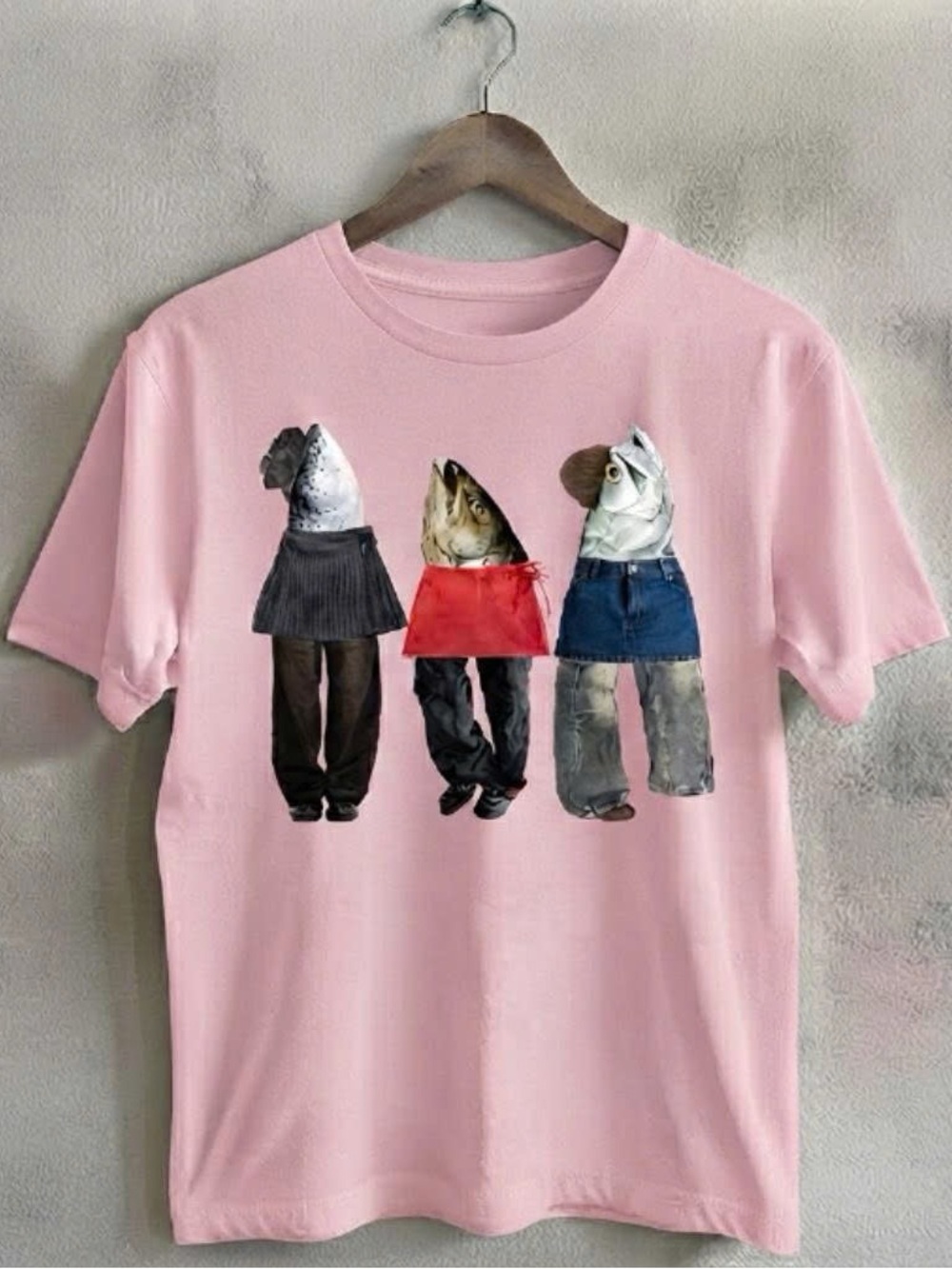 Pink Novelty Fish-Head Pet Lover Graphic T-Shirt